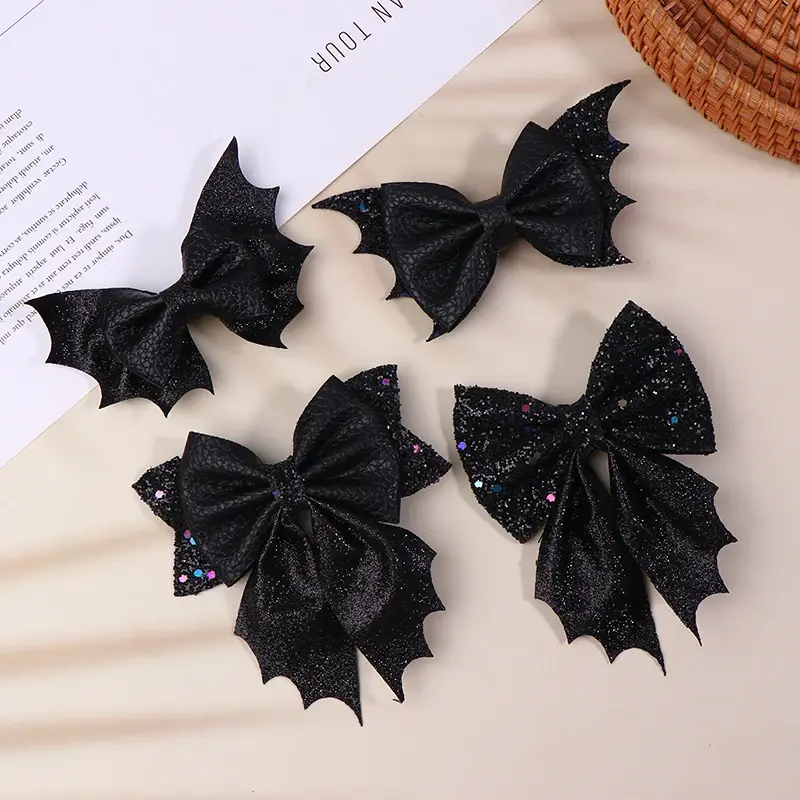 Classical Halloween Festival Girl's Chunky Leather Bat Hair Bow Clip Wholesale DIY Hair Accessories Headwear Barrette