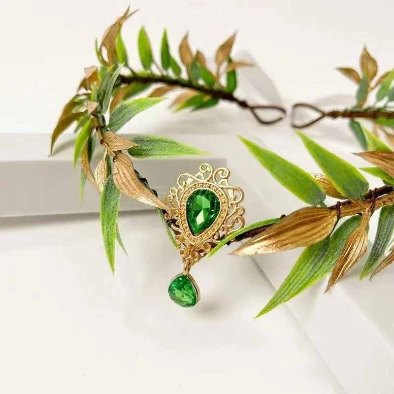 Simulate Tree Leaves Fairy Rhinestone Headband Handmade Elf Princess Headpiece Forest Wedding Flower Crown For Women Girls