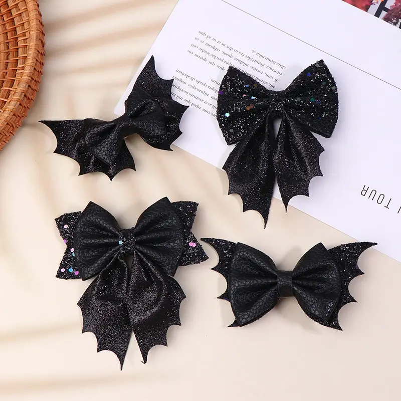 Classical Halloween Festival Girl's Chunky Leather Bat Hair Bow Clip Wholesale DIY Hair Accessories Headwear Barrette