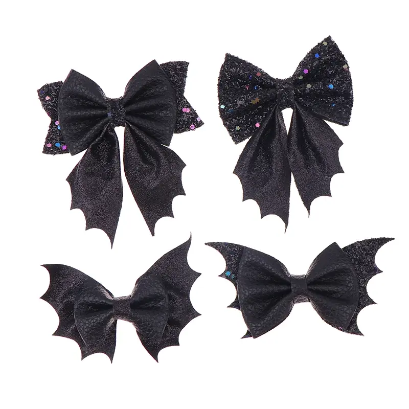 Classical Halloween Festival Girl's Chunky Leather Bat Hair Bow Clip Wholesale DIY Hair Accessories Headwear Barrette