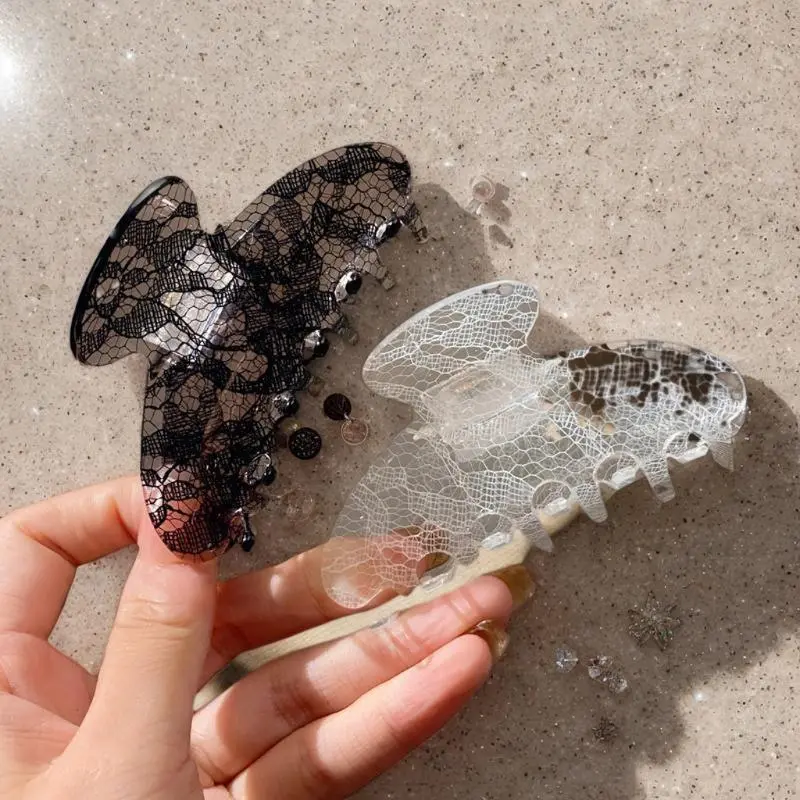 1pc New Style Elegant Ins Style Hair Clip With Acetate Lace Pattern For Back Of Head; Korean Style Claw Clip