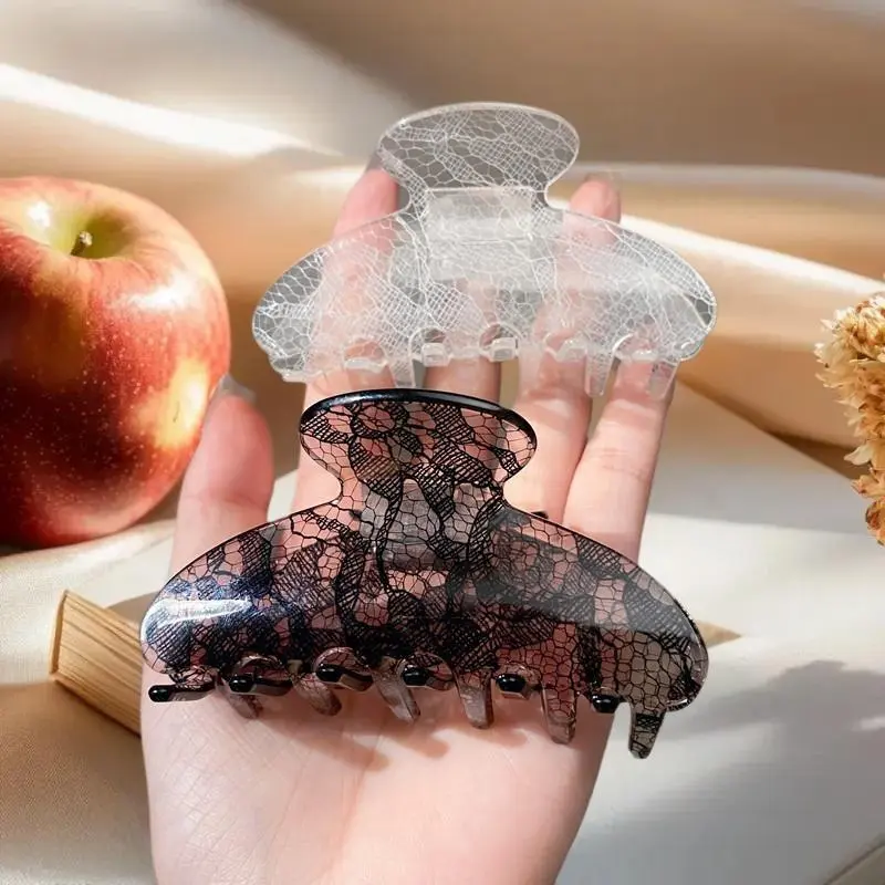 1pc New Style Elegant Ins Style Hair Clip With Acetate Lace Pattern For Back Of Head; Korean Style Claw Clip