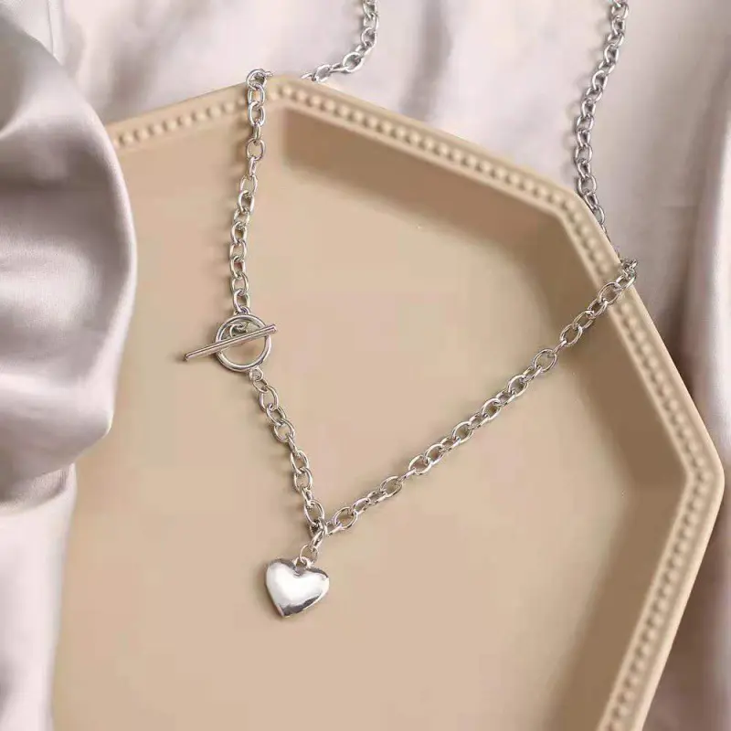 New Design Fashion Heart Pendent For Women Charm Chain Necklaces Choker Titanium Steel Hip Hop Necklace