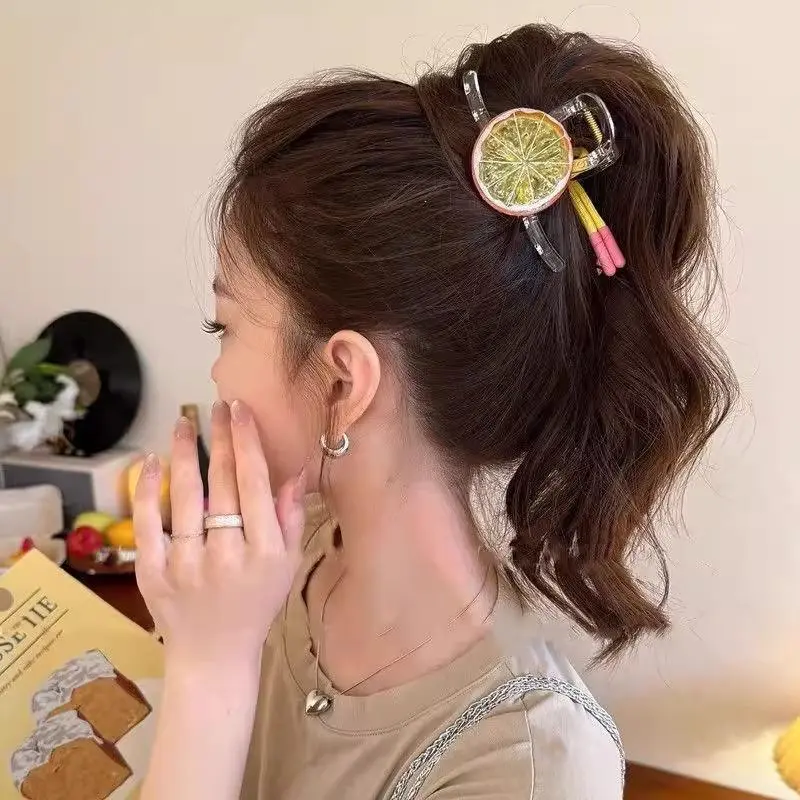 Delightful Lemon Ponytail Shark Clip; Lovely Bow Hair Claw; High-Quality Girls Hairpin; Chic Hair Accessories; Perfect Present
