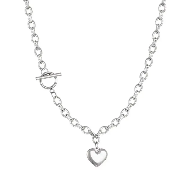 New Design Fashion Heart Pendent For Women Charm Chain Necklaces Choker Titanium Steel Hip Hop Necklace