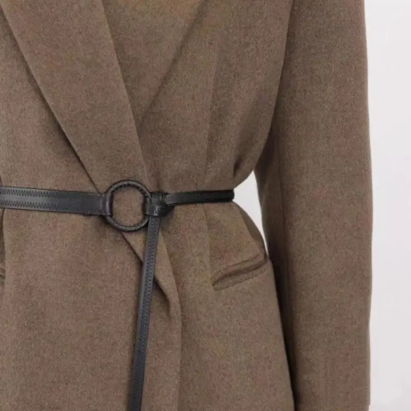 No-hole Knotted Belt Vintage PU Leather Waistband Solid Color Vintage Decorative Belts Thin Dress Girdle
