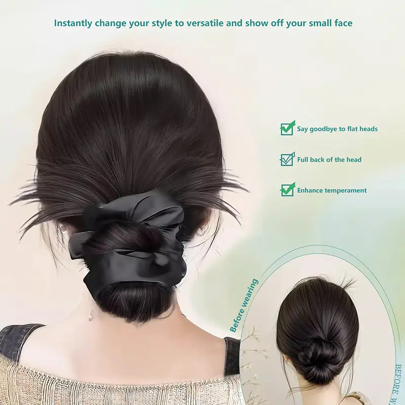 Natural Wig Headpiece with Hair Band, Synthetic Hair Bun and Claw Clip in Fluffy Brown Black
