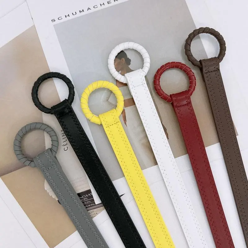 No-hole Knotted Belt Vintage PU Leather Waistband Solid Color Vintage Decorative Belts Thin Dress Girdle