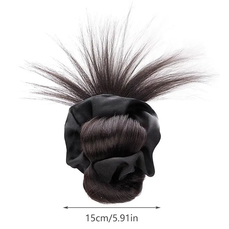 Natural Wig Headpiece with Hair Band, Synthetic Hair Bun and Claw Clip in Fluffy Brown Black