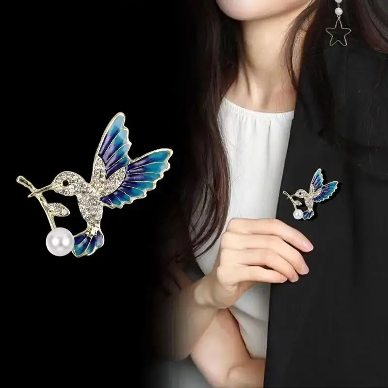 New Fashion Rhinestone Enamel Bird Brooch Cute Ainmal Hummingbird Eagle Brooches Scarf Dress Coat Lapel Pins Suit Badges Jewelry