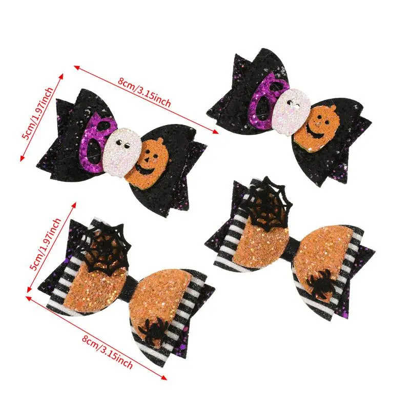 "2Pcs Glitter Bow Hair Clips, Ghost Pumpkin Design, Halloween Accessories for Girls' Party Hair