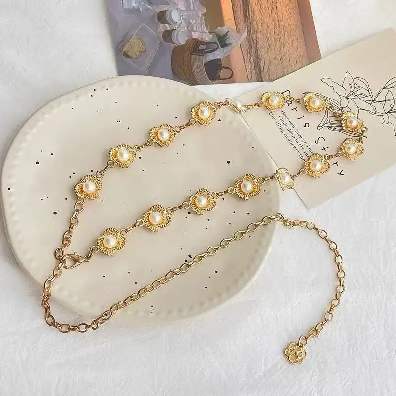 Timeless Mock Pearl Blossom Belt Ladies Bohemian Fashion Iron Waist Chain Dress Jeans Embellishment Pendant Gift