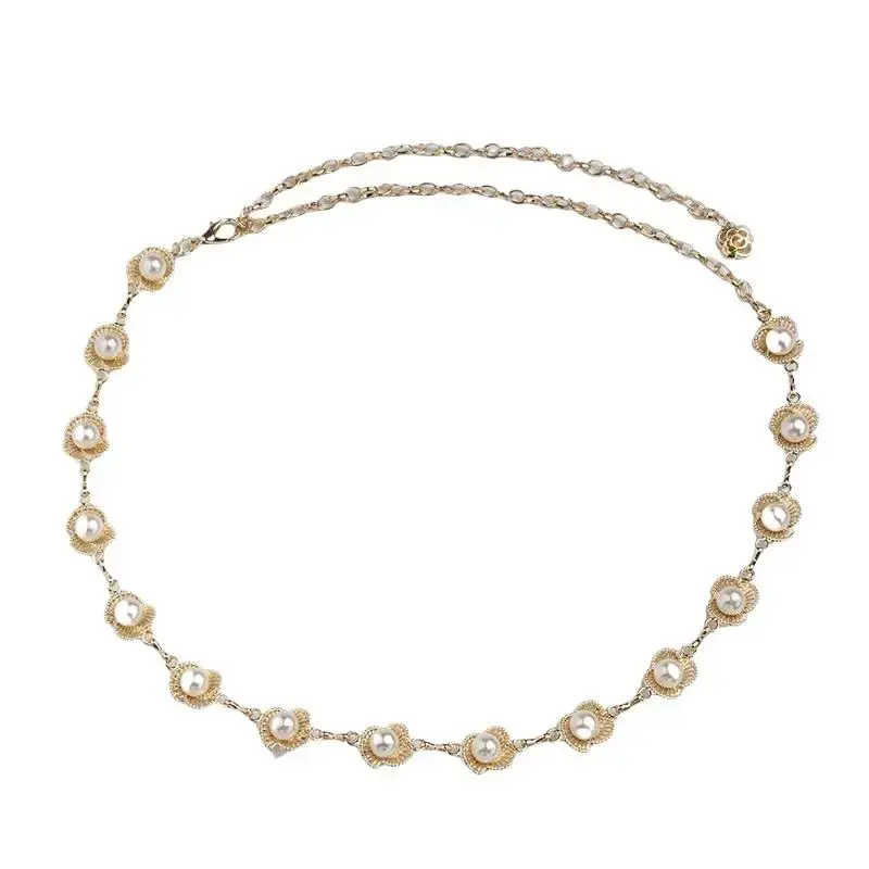 Timeless Mock Pearl Blossom Belt Ladies Bohemian Fashion Iron Waist Chain Dress Jeans Embellishment Pendant Gift