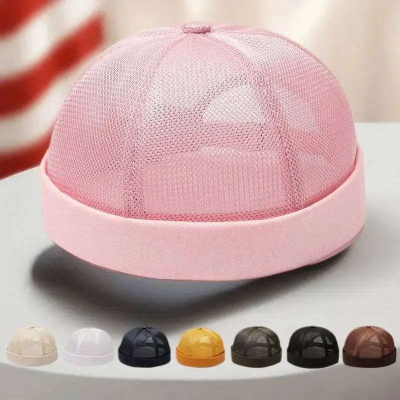 Unisex Mesh Brimless Skullcap Hip Hop Sailor Summer Cap With Rolled Cuff Breathable Beanie Hat For Men Women