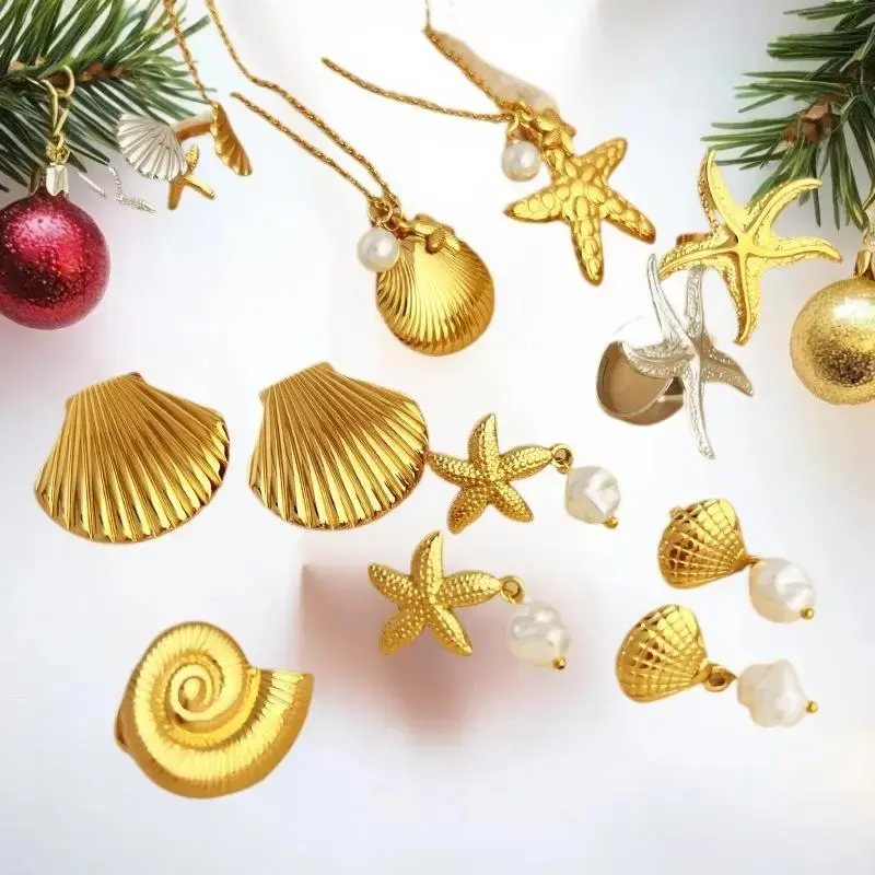 Summer Women's Starfish Conch Shell Necklace Fashion Stainless Steel Gold/Silver Color Crab Turtle Choker Beach Jewelry Gifts