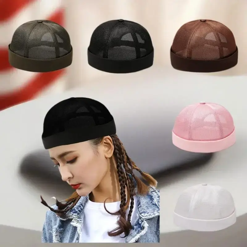 Unisex Mesh Brimless Skullcap Hip Hop Sailor Summer Cap With Rolled Cuff Breathable Beanie Hat For Men Women
