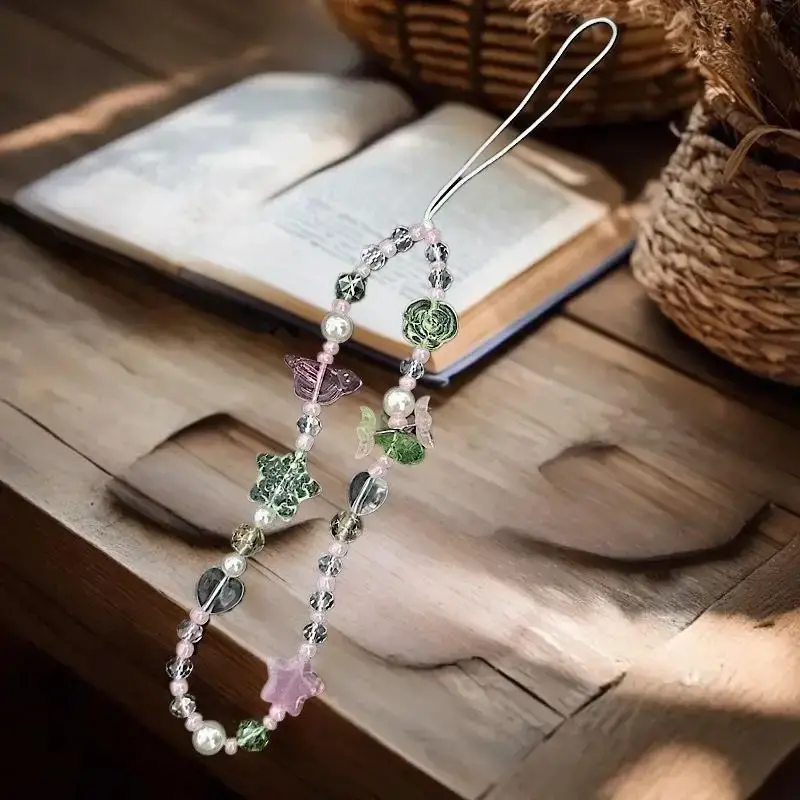 Spring Fresh Butterfly Love Beaded Mobile Phone Chain CCD Camera Bag Hanging Chain Ins Atmosphe Sense