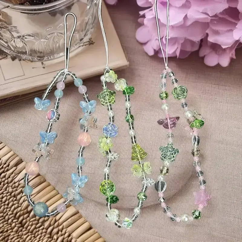 Spring Fresh Butterfly Love Beaded Mobile Phone Chain CCD Camera Bag Hanging Chain Ins Atmosphe Sense