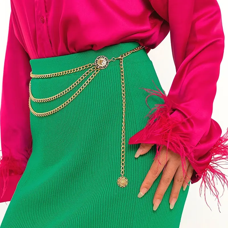 Modish 2023 High Waist Metallic Belt for Women: Multi-Layer Chains with Tassel in Gold or Silver