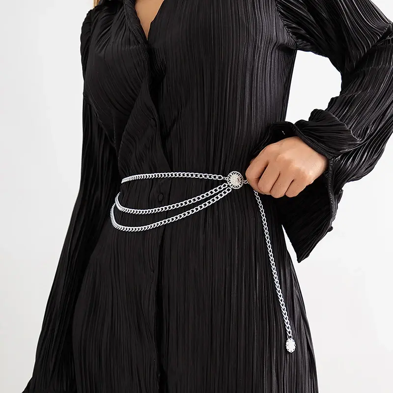 Modish 2023 High Waist Metallic Belt for Women: Multi-Layer Chains with Tassel in Gold or Silver
