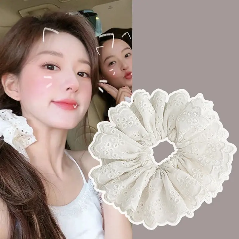 Elastic Ponytail Hairbands, 1PC Oversized Cotton Lace Scrunchie, French Hair Accessories for Women