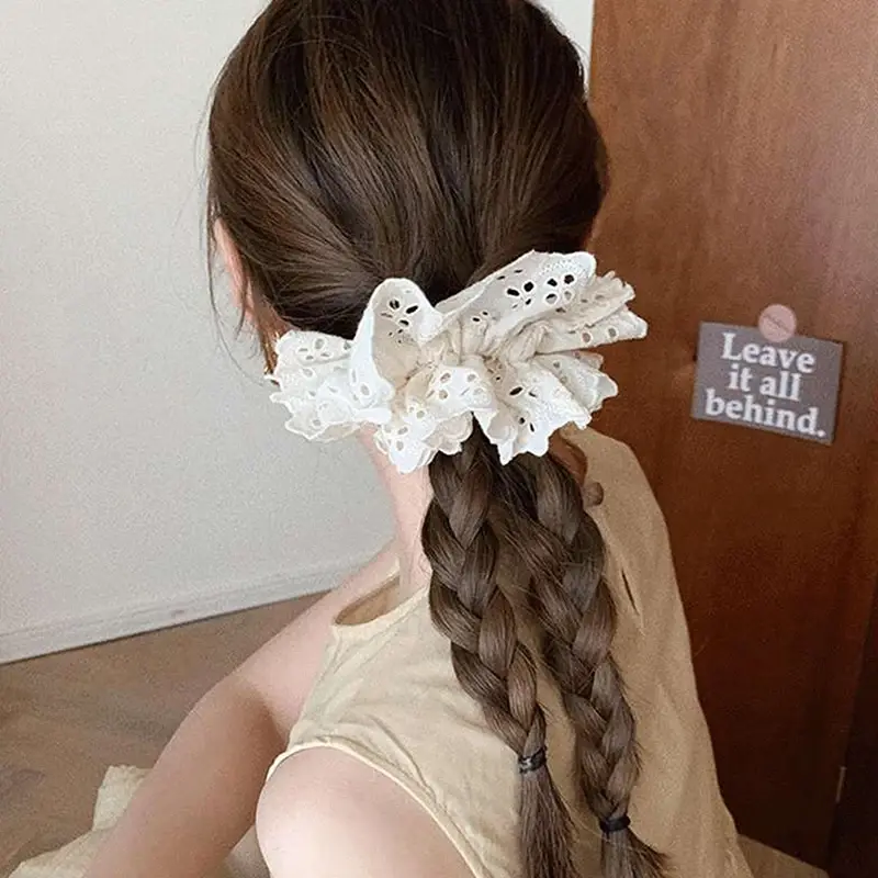 Elastic Ponytail Hairbands, 1PC Oversized Cotton Lace Scrunchie, French Hair Accessories for Women