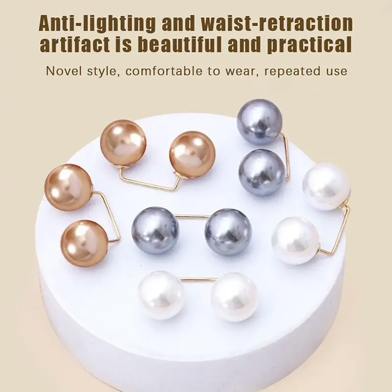 8PCS Pearl Non-slip Safety Pins Dress Brooch Decoration Dress Waist Fastening Pins Collar Adjustment Scarf Safety Fashion