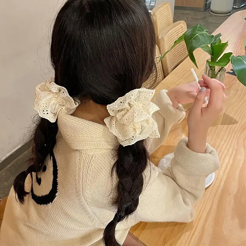 Elastic Ponytail Hairbands, 1PC Oversized Cotton Lace Scrunchie, French Hair Accessories for Women
