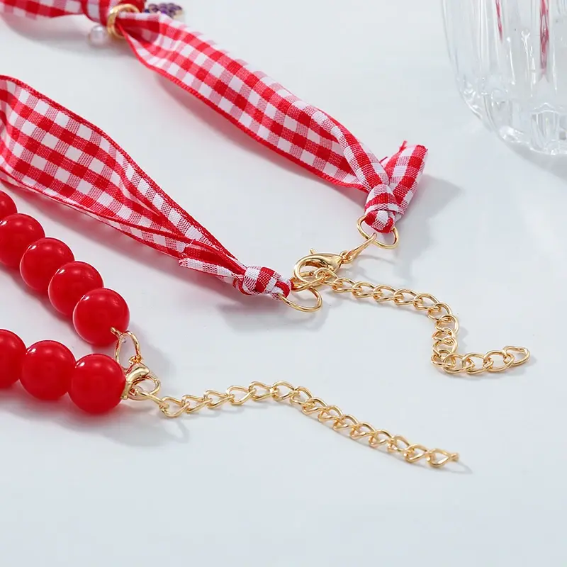 Fashion Choker Necklace With Sweet Multi-layers of Beads In Retro Style - Pepper Carrot Strawberry Apple Handcrafted Details