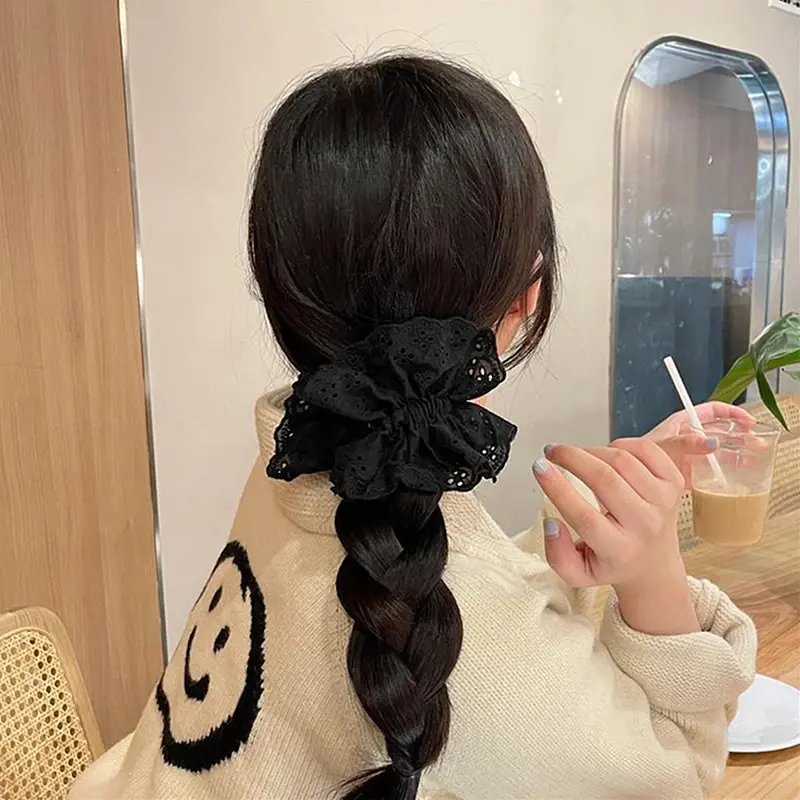 Elastic Ponytail Hairbands, 1PC Oversized Cotton Lace Scrunchie, French Hair Accessories for Women
