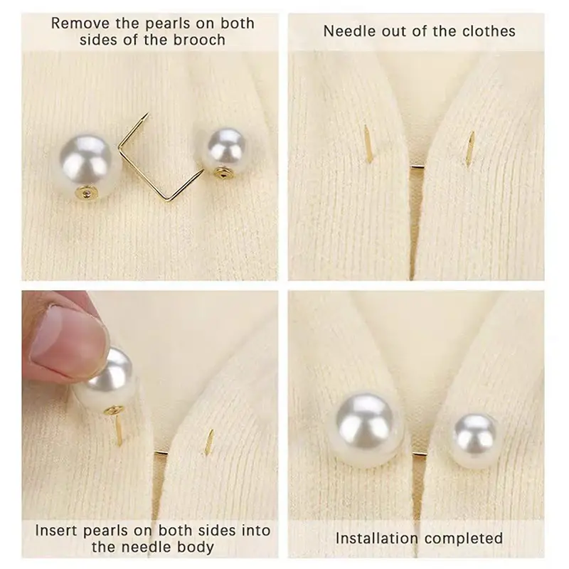 8PCS Pearl Non-slip Safety Pins Dress Brooch Decoration Dress Waist Fastening Pins Collar Adjustment Scarf Safety Fashion