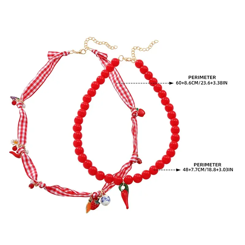 Fashion Choker Necklace With Sweet Multi-layers of Beads In Retro Style - Pepper Carrot Strawberry Apple Handcrafted Details