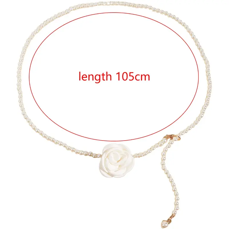 Trendy Pearl Waist Chain with Floral Detail; Elegantly Thin Belt for Women and Girls; Perfect Dress Accessory Gift