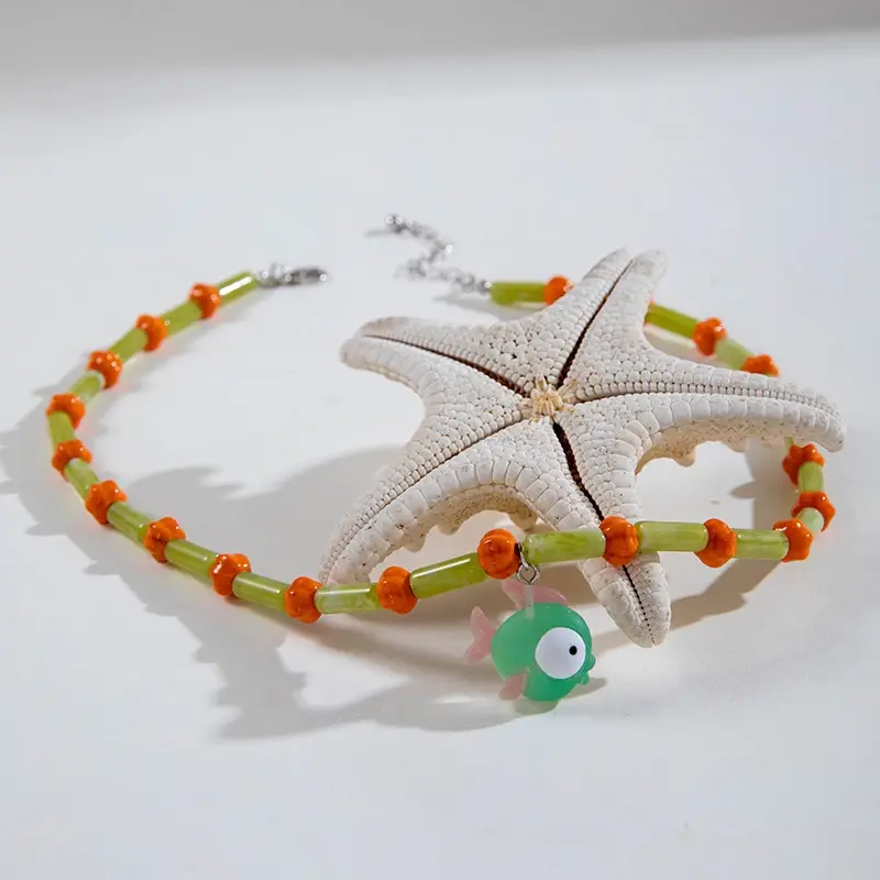 Handmade Bohemian Charm Handmade Bohemian Charm Beaded Avocado Necklace Beach Chic Fake Cute Corn Necklace