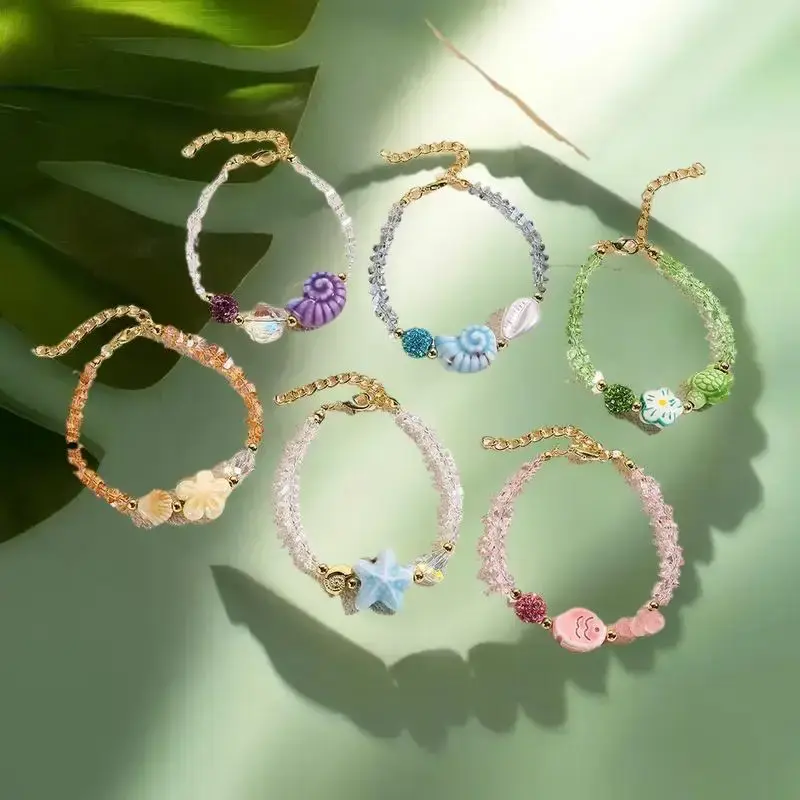 Fashion Ceramic Starfish Shell Fish Pendant Bracelets For Women Exquisite Colorful Rope Handmade Weave Bracelets Jewelry Gifts
