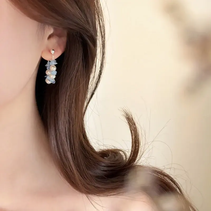Sea Blue Imitation Baroque Pearl Necklace Women's Niche All-match Necklace Small Fresh Clavicle Chain Fashionable Jewelry Suit