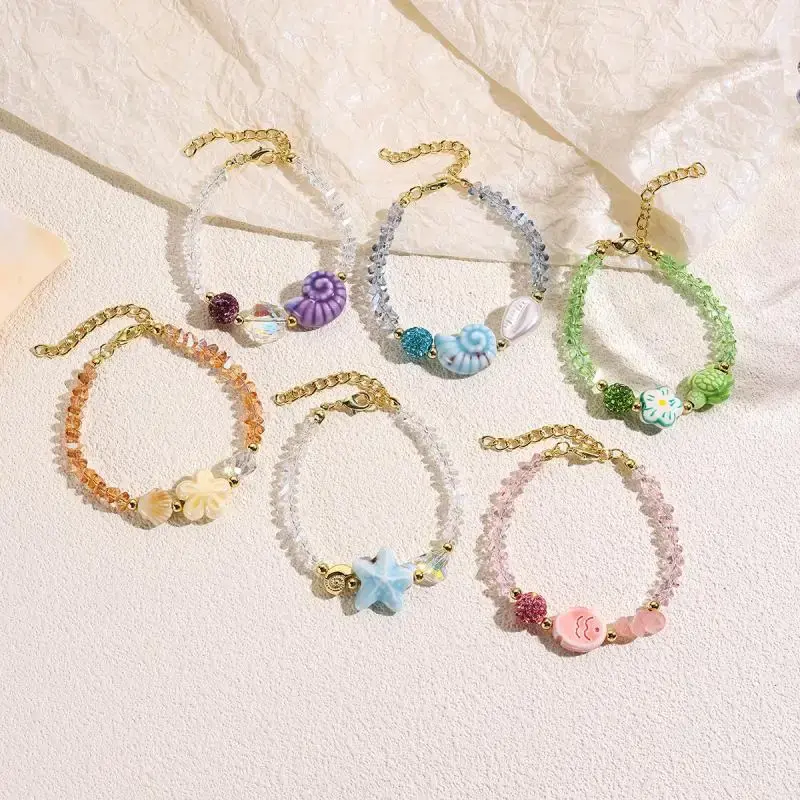 Fashion Ceramic Starfish Shell Fish Pendant Bracelets For Women Exquisite Colorful Rope Handmade Weave Bracelets Jewelry Gifts