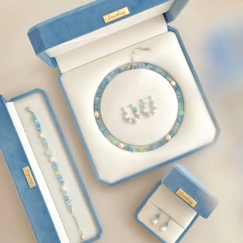 Sea Blue Imitation Baroque Pearl Necklace Women's Niche All-match Necklace Small Fresh Clavicle Chain Fashionable Jewelry Suit