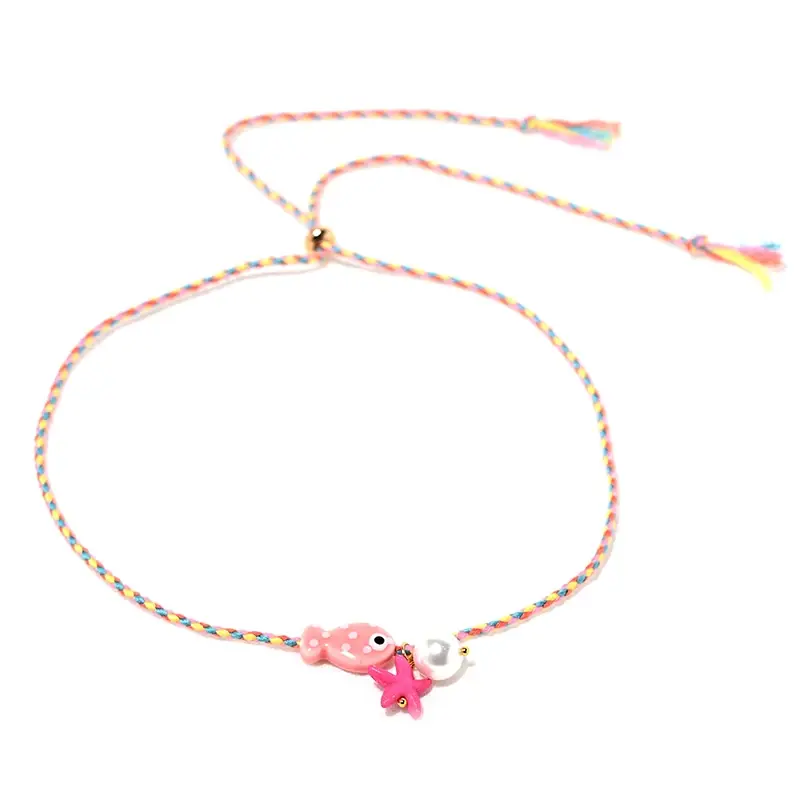Vibrant Boho Ceramic Fish Necklace for Women, Adjustable Rainbow Rope Choker, Ideal for Summer Holidays and Beach
