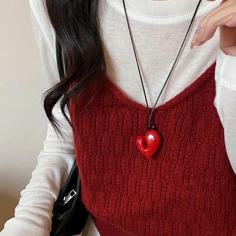 Irregular Heart Pendant Sweater Chain, Stylish Adjustable Necklace For Women Girls Fashion Jewelry Gifts