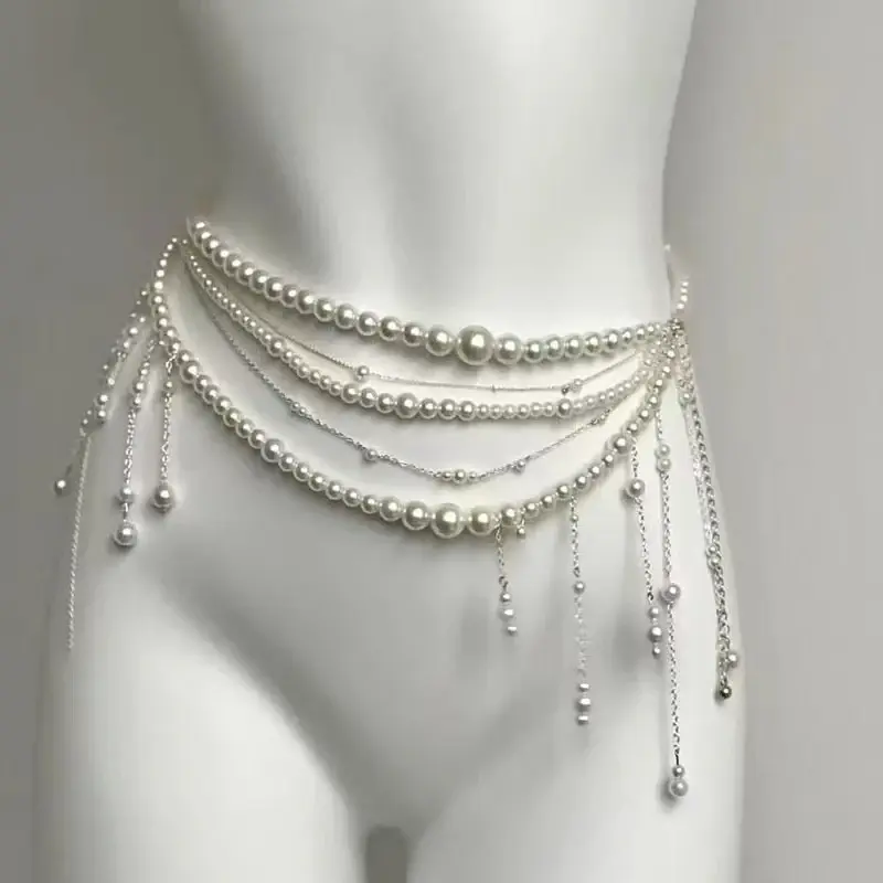 Stylish Pearl Waist Belt with Multi-Strand Flower Tassels; Perfect Women's Clothing Accessory