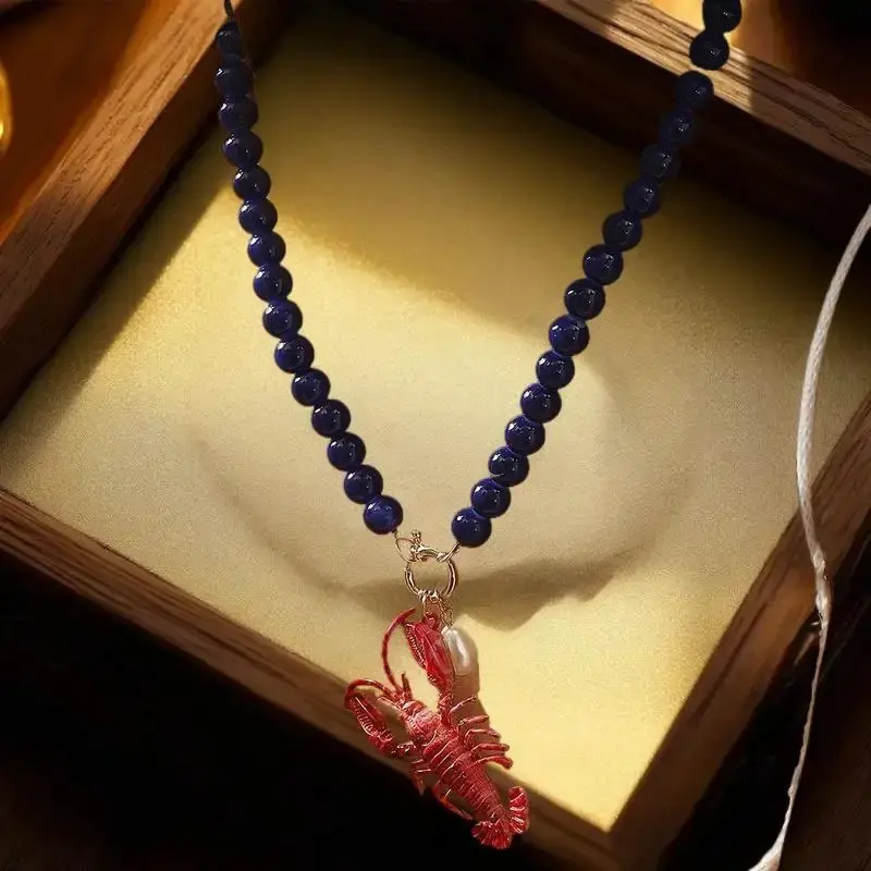 Simple and Chic 2025 Lobster Pendant Necklace - Crystal Beaded and Enamel Handmade Accessory for Women