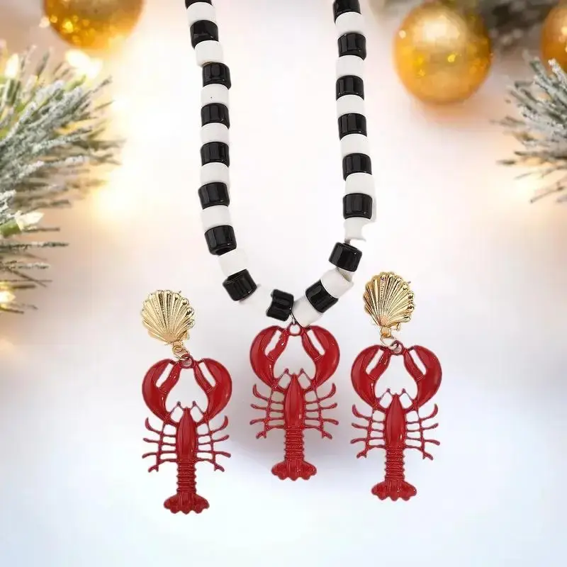 Simple and Chic 2025 Lobster Pendant Necklace - Crystal Beaded and Enamel Handmade Accessory for Women