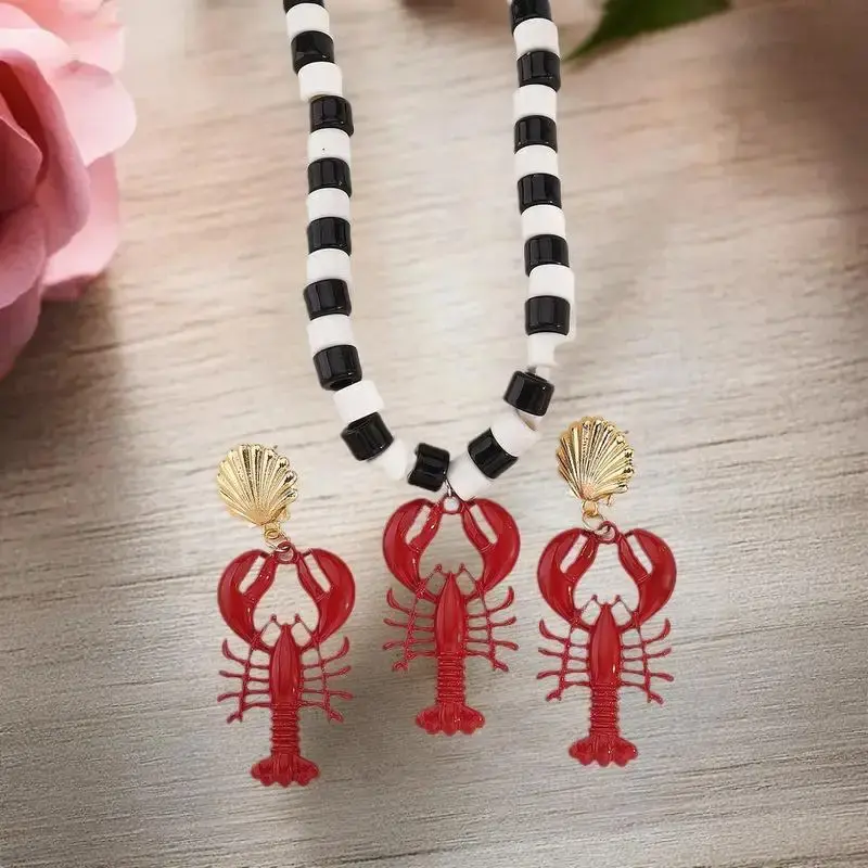 Simple and Chic 2025 Lobster Pendant Necklace - Crystal Beaded and Enamel Handmade Accessory for Women