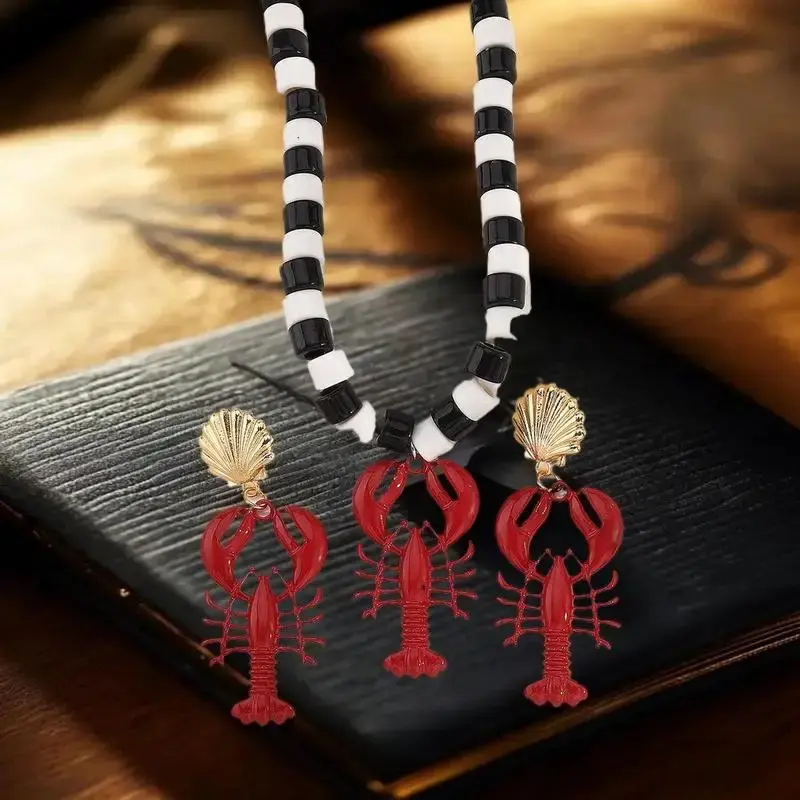 Simple and Chic 2025 Lobster Pendant Necklace - Crystal Beaded and Enamel Handmade Accessory for Women