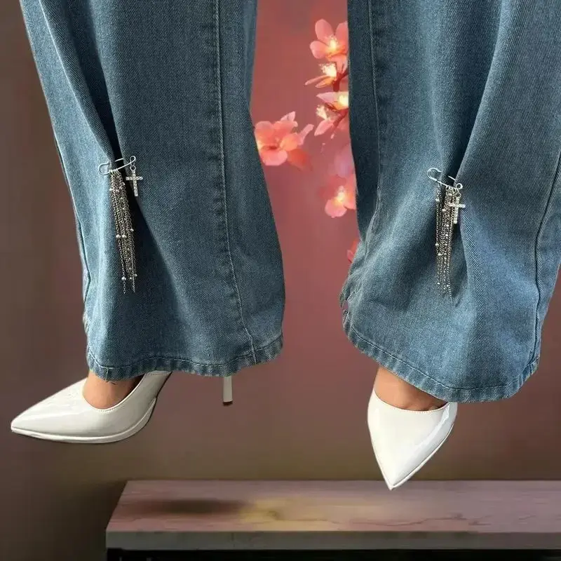 Sophisticated Cross Tassel Detachable Button Brooch for Trouser Embellishment; Adjustable Jean Fit Tightening Clasp