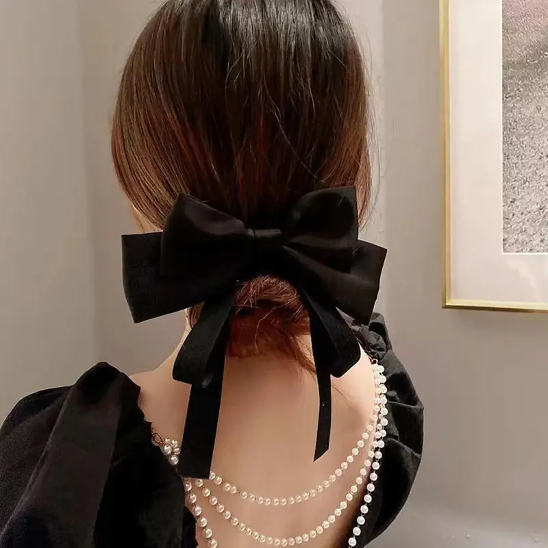 High-Class Women's Satin Bow Ribbon Hairpin; Back of Head Spring Fashion adornment.