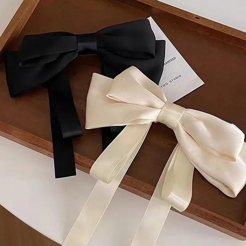 High-Class Women's Satin Bow Ribbon Hairpin; Back of Head Spring Fashion adornment.