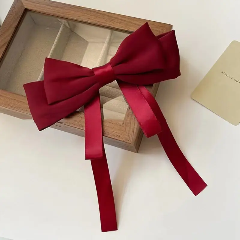 High-Class Women's Satin Bow Ribbon Hairpin; Back of Head Spring Fashion adornment.