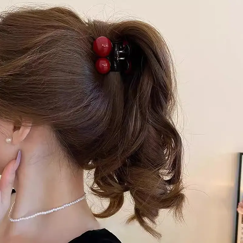 Fashion Exquisite Red Mini Cherry Hair Claw For Women Girls Sweet Versatile Hair Clip Cute Cartoon Hair Accessories Gifts